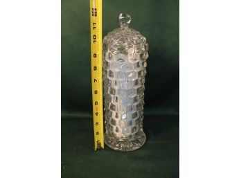 Antique Diamond Optic (America) Glass  Lidded Soda Fountain Straw Holder, 12'H  (130)
