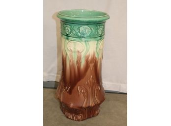 Antique Tall Glazed Ceramic Umbrella Stand, 19'H ( Has Crack As Shown)   (135)