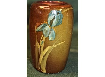 Owens Pottery Antique 5'H  Hand Decorated Vase With Iris, 'Utopian' #231    (60)