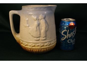 Salt Glaze Antique Stoneware Pitcher, 7'H, Hairline   (108)