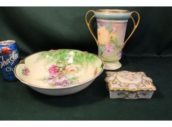 3 Unsigned Hand Painted  Porcelain Pieces  (116)