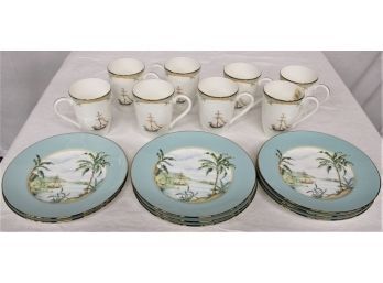 Lenox Set Of 8  'British Colonial' By Chuck Fisher 9' Plates & 8 Cups    (156)