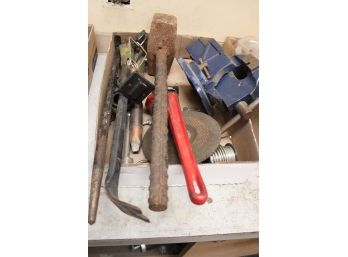 Bench Vise, Ele. Soldering Iron & Solder, Pipe  Wrench, Iron Mallet, 2 Pry Bars, More   (103)