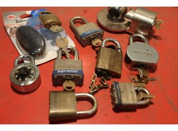9 Locks- Some W/ Keys, Magnetic Key Holder  (135)