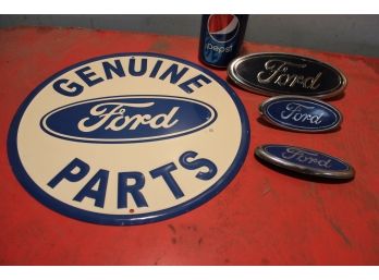 11.5' Metal Ford Sign & 3 Ford Plates  (140)