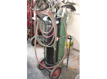 Oxy Acetylene Welding Tank On Stand With Gloves, Gauges, Hose, Face Shield  (265)