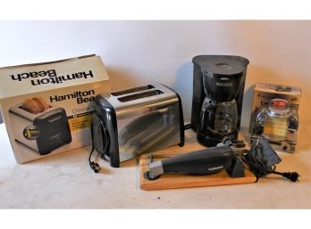 Hamilton Beach Toaster, Black & Decker Coffee Pot, Juke Box Radio, Cuisinart Electric Knife,   (45)