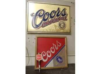 2 Coors Signs And Coors Beer Tap - Metal 24'x 15' & 16'x 16' Framed Ad   (57)