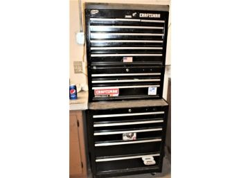 Large Rolling Craftsman Standing Tool Box With 16 Drawers And Top Shelf Chuck Full Of Assorted Tools (88)