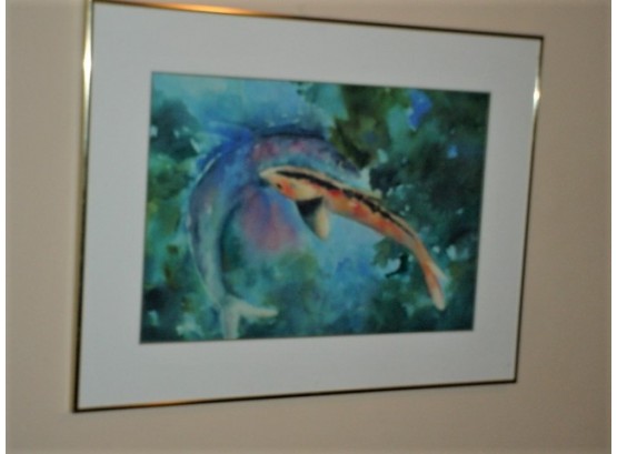 Framed Watercolor Of Koi Fish, 28'x 21'    (1058)