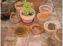 Flower Pots, 10 Small, 8 Medium, Saucers  (1087)