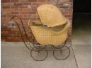 Wicker Baby Buggy, Iron Wire Wheels, Damage To Wicker Here And There.  Ca 1920  (1073)