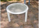 Glass Topped Patio Table, 54'D, 2 Smaller Matching Side Tables, 21'D  (1025)