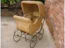 Wicker Baby Buggy, Iron Wire Wheels, Damage To Wicker Here And There.  Ca 1920  (1073)