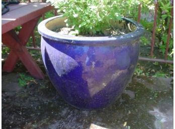 Round Blue Glazed Flower Pot, 16'H X 18' D  (1011)