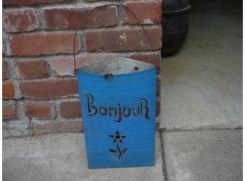 'Bonjour' Hanging Tin Basket  (1081)