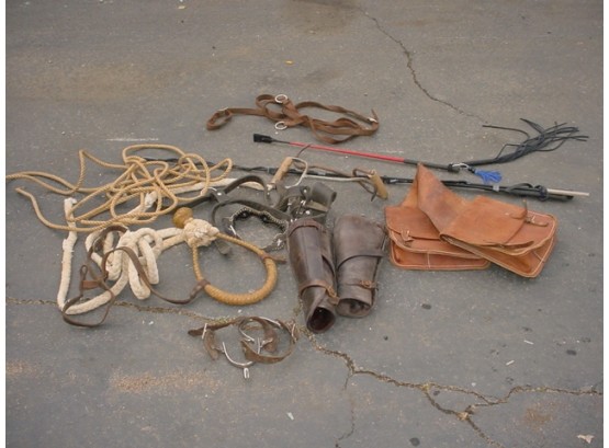 4 Buggy Whips, Spurs, Ropes Saddle Bags, Leggings, Hay Hooks,More (1319)