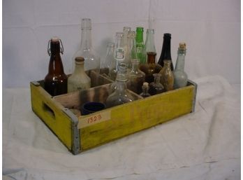 19 Bottles, 3 Jars In A Wood Dr. Pepper Soda Box (1323)