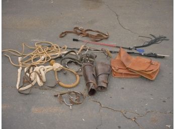 4 Buggy Whips, Spurs, Ropes Saddle Bags, Leggings, Hay Hooks,More (1319)