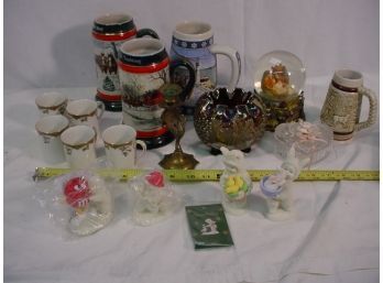 Large Avon Steins, 5 Royal Doulton Cups, 4 Snow Babies, Carnival Bowl  (1306)