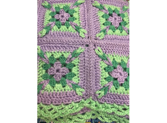 Pink And Green Flowered  Afghan