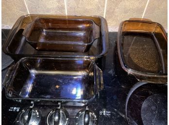 4 Amber Glass Pans