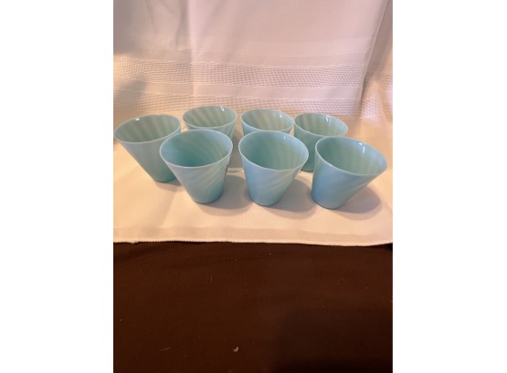 Rare Portieox Vallerysthal French Blue Opaline 6 Glasses