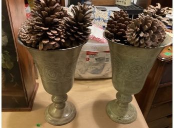 2 Urns With Pine Cones