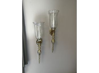 Pair Of Brass And Glass Sconces