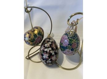3 Pieces Of Cloisonn Two Eggs One Heart.