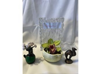 Rosenthal Vase, Brass Camel, Artificial Orchid