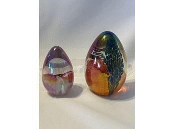 Two Iridescent Crystal Eggs