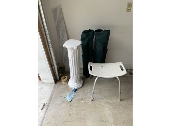 Lot Of Folding Chairs Pedestal, Marble Stool