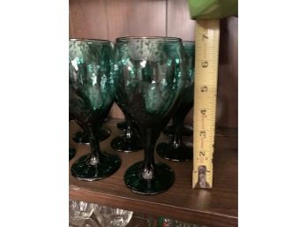 Set Of 12 Green Glass Goblets