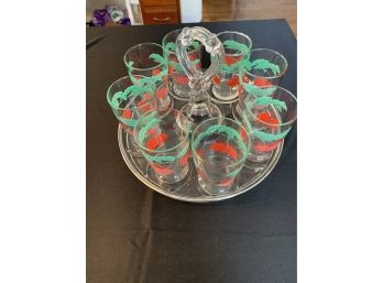 Lot Of Tomato  Glasses And Tray