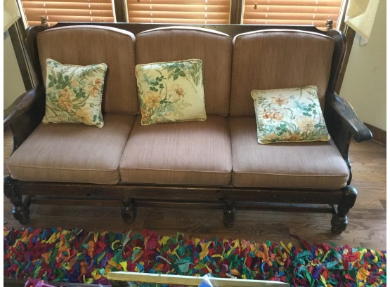 Vintage Wood And Fabric Couch