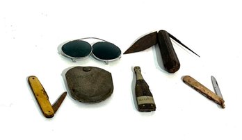 4 Pocket Knives 1 Tested 12k Gold, Unusual Sunglasses, 1 Fitted Case