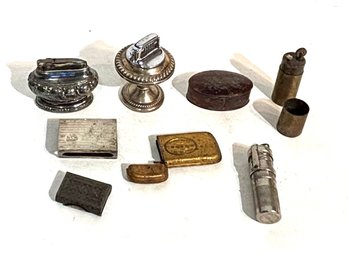 8 Pc Smoking Accs. Lighters, Sterling, Match Safes, Etc