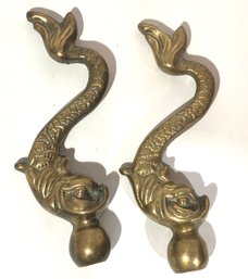 Vintage Brass Dolphin Finials