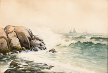 John B. Foster, Am 1865-1930, Waves Crashing With Distant Ships