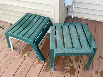 Lot Of Three Outdoor Furniture - Side Table And Two Footstools