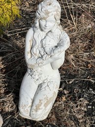 Vintage Cement Lawn Decor - 2 Ft Tall -  Beautiful Woman Statue With Flowers