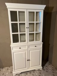 Beautiful White Cabinet Hutch With Glass Doors Storage & Drawers