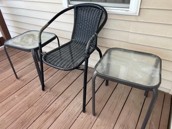 Outdoor Furniture Lot - Two Side Tables & Chair
