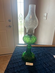 Green Glass Base Antique Oil Lamp