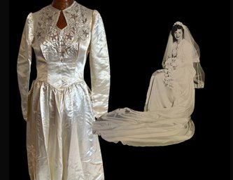 1950s Wedding Dress Bridal Gown Beaded Stunning! (Also Includes Original Photo Of Bride)