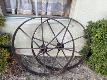 Pair Of Antique Cast Iron Wagon Wheels