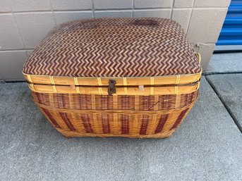Large Basket Filled With Vintage Bear And Sewing Items
