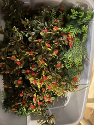 Large Tub With Christmas Artificial Greenery & Flowers