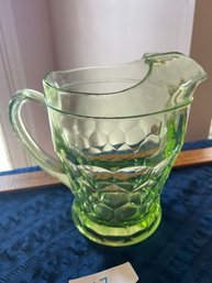 Outstanding Honeycomb Pattern Green Depression Glass Pitcher